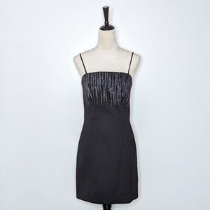 XOXO Vintage 90s Y2K Black Stretch Mini Dress with Silver Sparkles Size 9 Junior